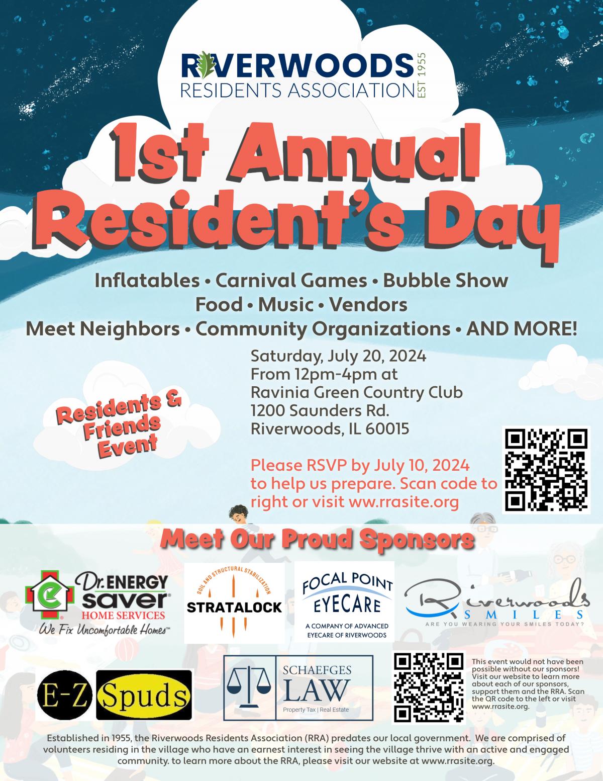 Riverwoods Residents Day Flyer | Saturday, July 20, 2024 - Noon to 4PM
